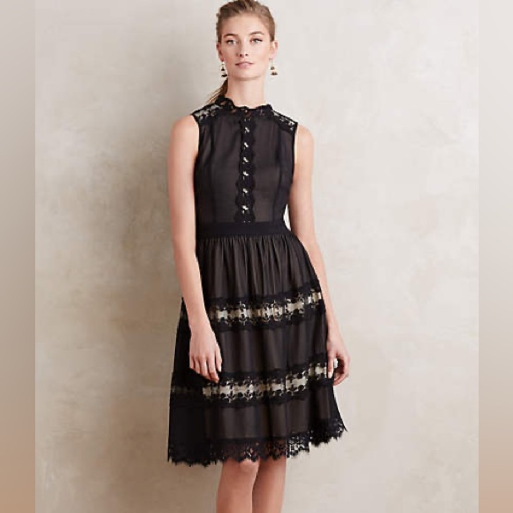 BNWT HD in Paris for Anthropologie black lace fit and flare dress size small